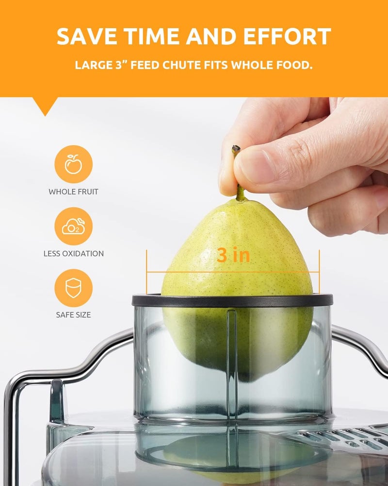 GDOR 800W Juicer Machine, 3” Wide Feed Chute, Dual-Speed Centrifugal Juicer for Fruits & Vegetables, Anti-Drip Function, BPA-Free, Easy to Clean with Brush, White - Image 3